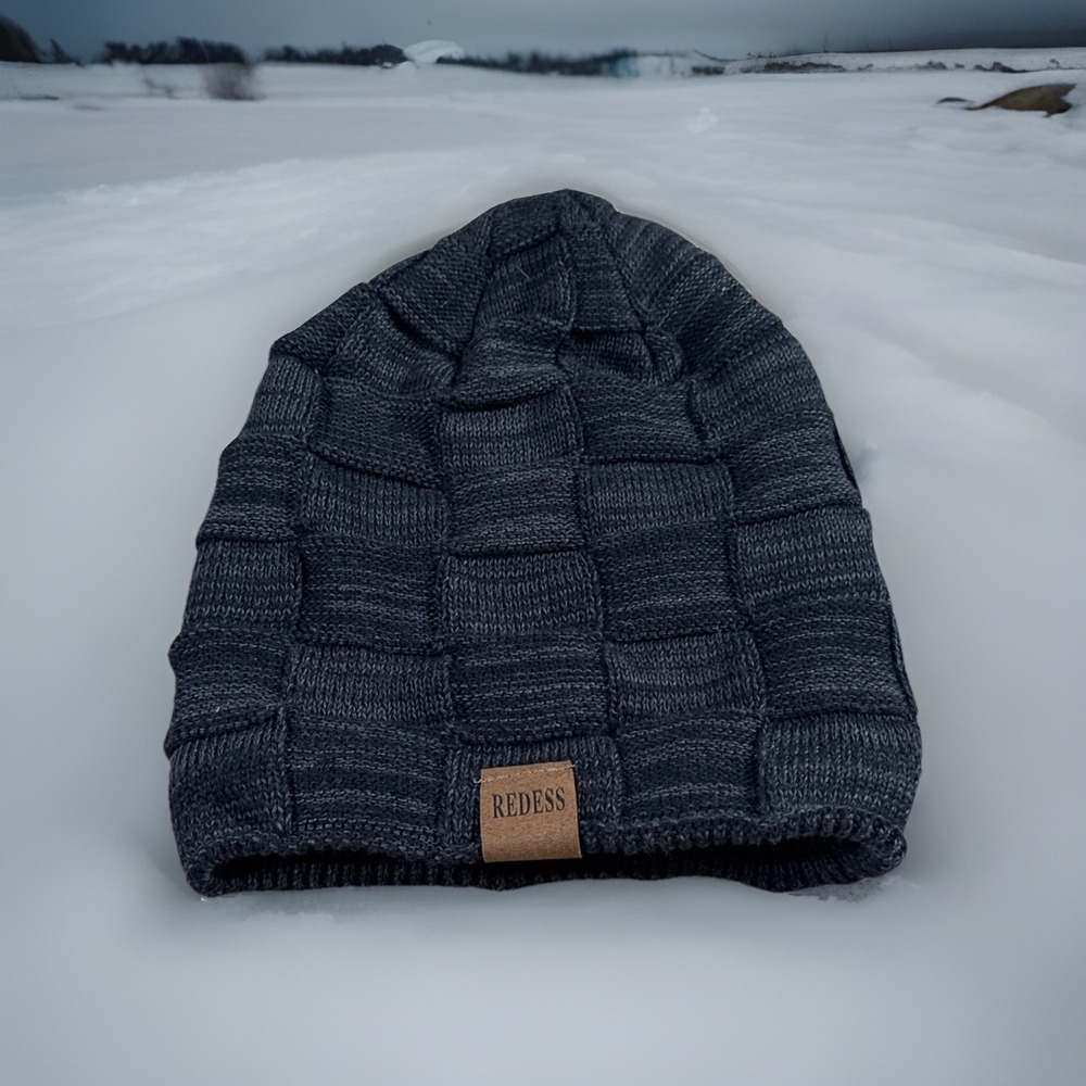 Redess Slouchy Beanie Toque Adult One Size Gray Knit 100% Acrylic Lined Snow Ski